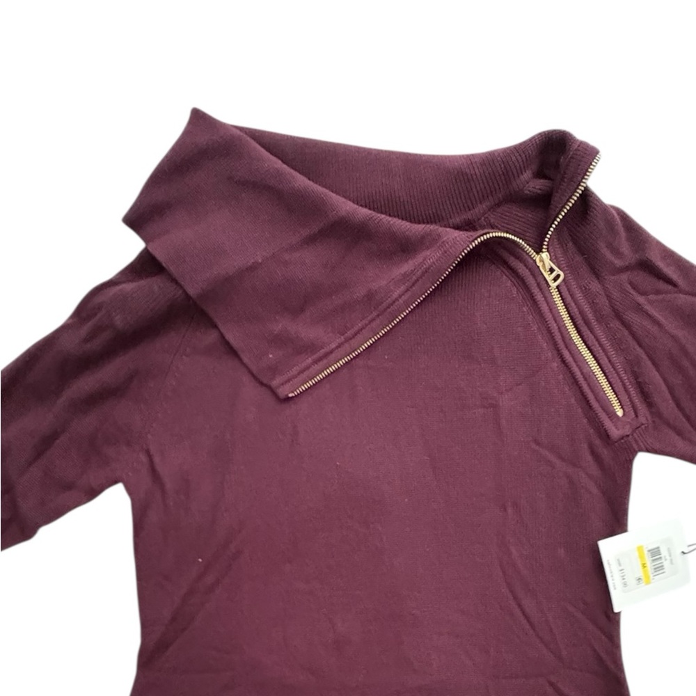 Calvin Klein Zip Neck Burgundy Knit Dress Bodycon Business Work Going Out Size M - Picture 6 of 9